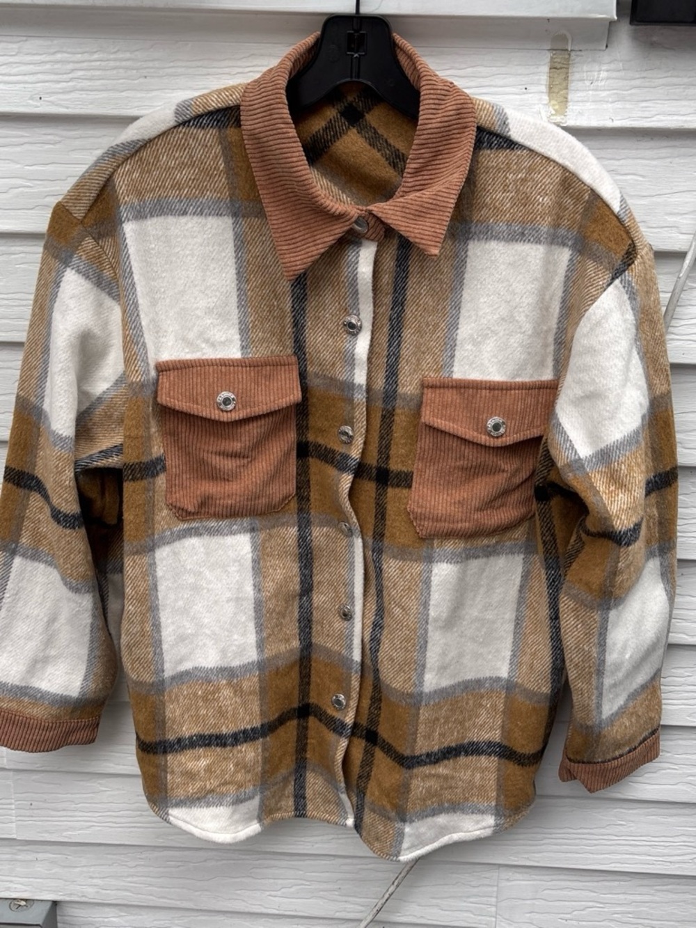Women’s Plaid Lightweight Shacket in Brown and Cream